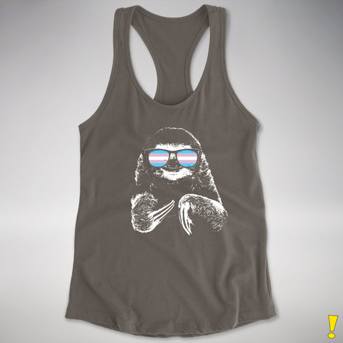 Pride Sloth Transgender Flag Sunglasses Women's Racerback Tank - Dark Grey