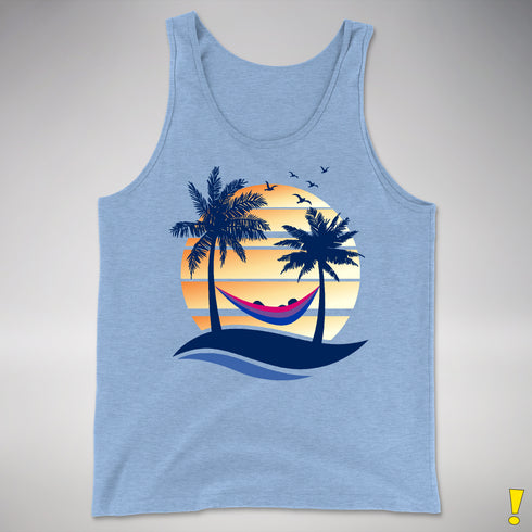 Bisexual Pride Hammock Summer Beach Sunset Premium Tank Top - Blue Triblend