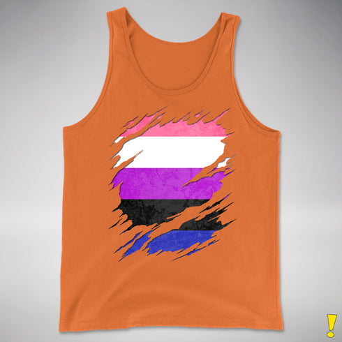Genderfluid Pride Flag Ripped Reveal Premium Tank Top - Orange