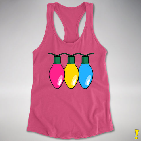 Pansexual Pride Christmas Lights Racerback Tank - Hot Pink