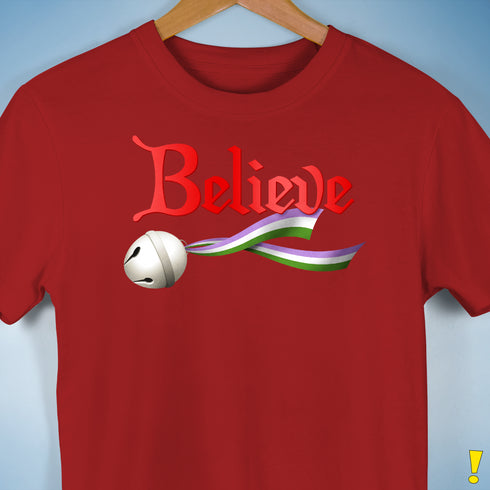 Believe Genderqueer Pride Jingle Bell Premium Unisex T-Shirt - Red
