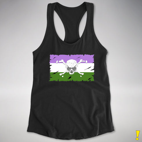 Genderqueer Pride Pirate Flag Racerback Tank - Black