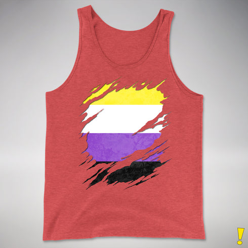 Nonbinary Pride Flag Ripped Reveal Premium Tank Top - Red Triblend