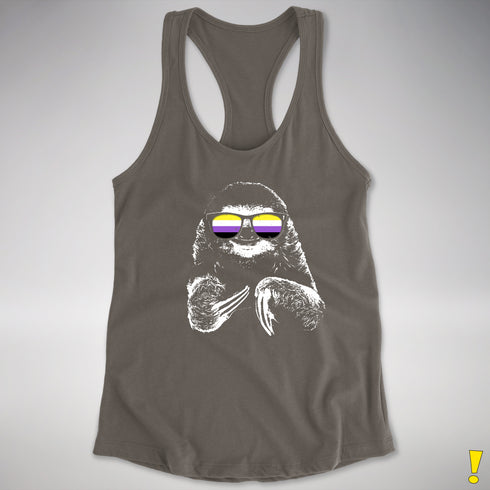 Pride Sloth Nonbinary Flag Sunglasses Women's Racerback Tank - Dark Grey
