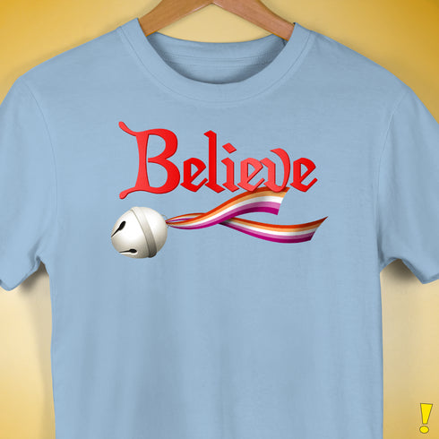Believe Lesbian Pride Jingle Bell Premium Unisex T-Shirt - Baby Blue