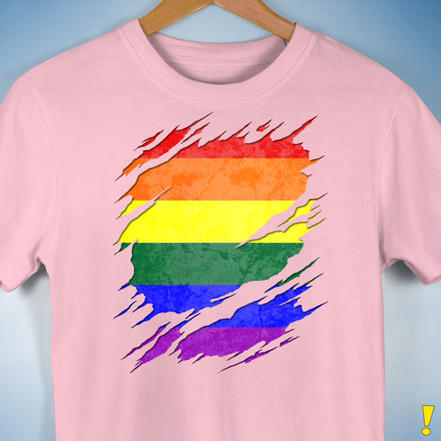 LGBTQ Pride Flag Ripped Reveal Premium Unisex T-Shirt - Pink