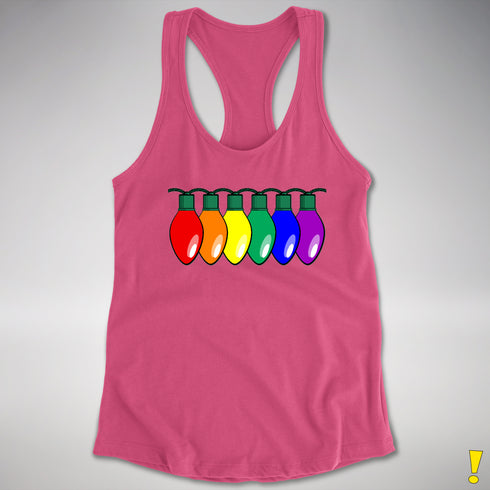 LGBTQ Pride Christmas Lights Racerback Tank - Hot Pink