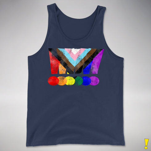 LGBTQ Progress Pride Grunge Exclamation Points Premium Tank Top - Navy