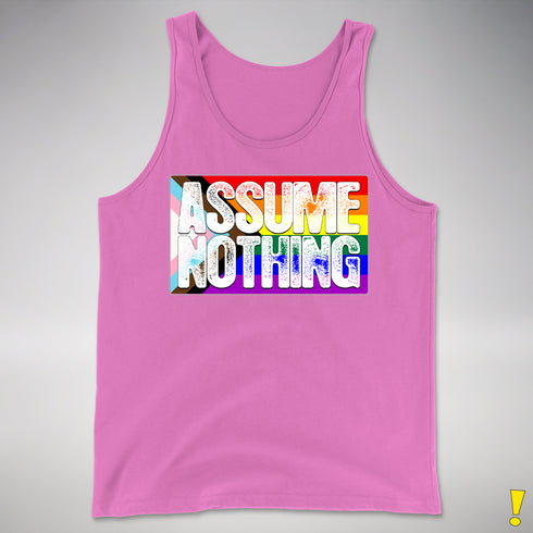 Assume Nothing LGBTQ Progress Pride Flag Premium Tank Top - Neon Pink