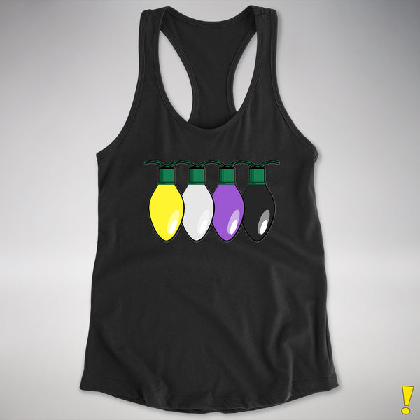 Nonbinary Pride Christmas Lights Racerback Tank - Black