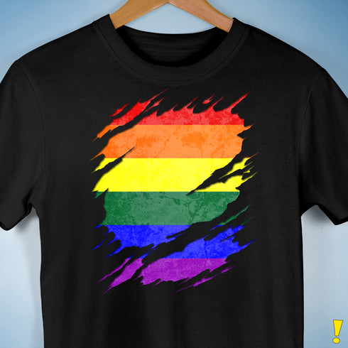 LGBTQ Pride Flag Ripped Reveal Premium Unisex T-Shirt - Black