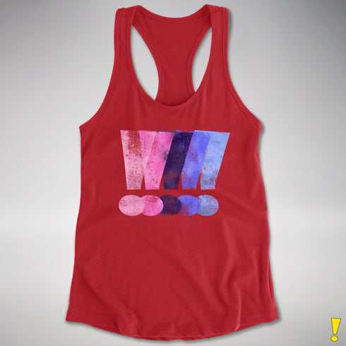 Distressed Omnisexual Pride Exclamation Points Racerback Tank - Red