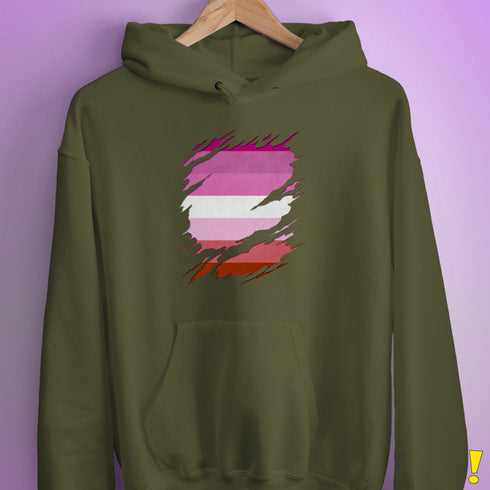 Pink Lesbian Ripped Reveal Hoodie - Army