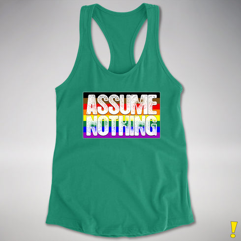 Assume Nothing Philly LGBTQ Gay Pride Flag Racerback Tank - Kelly Green