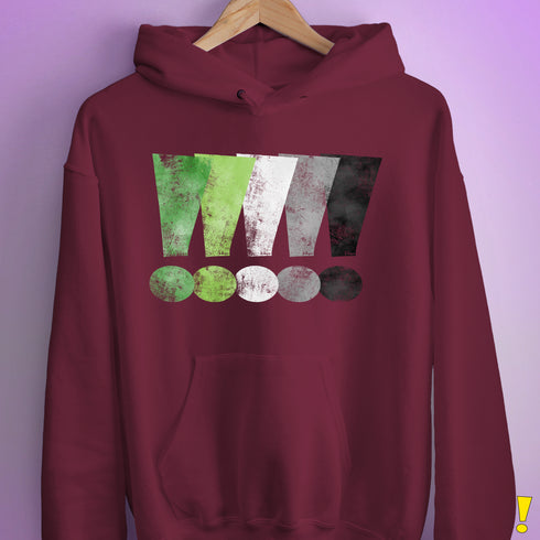 Distressed Aromantic Pride Exclamation Points Hoodie - Maroon