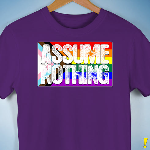 Assume Nothing LGBTQ Progress Pride Flag Premium Unisex T-Shirt - Purple