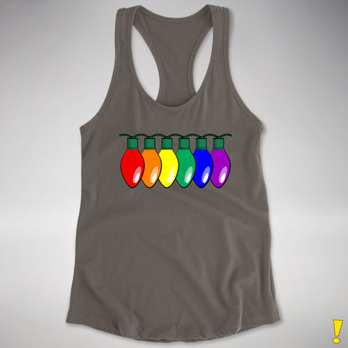 LGBTQ Pride Christmas Lights Racerback Tank - Dark Grey
