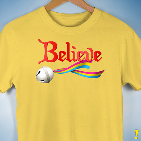 Believe Pansexual Pride Jingle Bell Premium Unisex T-Shirt - Yellow