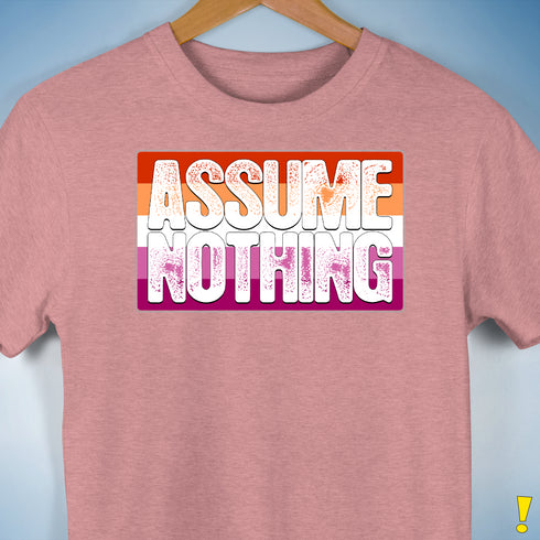 Assume Nothing Lesbian Pride Flag Premium Unisex T-Shirt - Mauve Heather