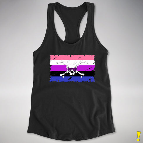 Genderfluid Pride Pirate Flag Racerback Tank - Black