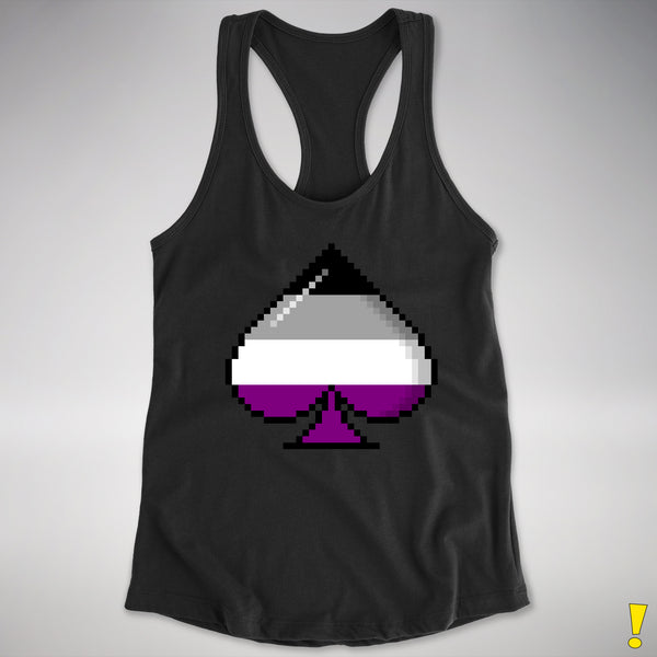 Asexual Pride 8-Bit Pixel Ace Of Spades Racerback Tank - Black