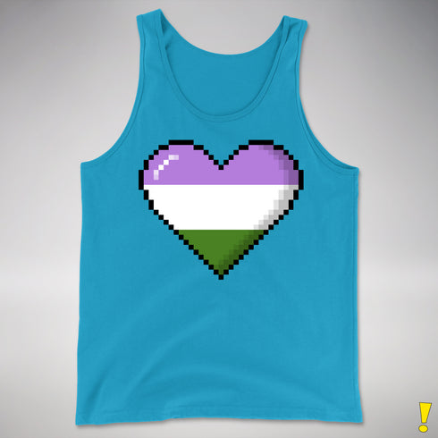 Genderqueer Pride 8-Bit Pixel Heart Premium Tank Top - Neon Blue