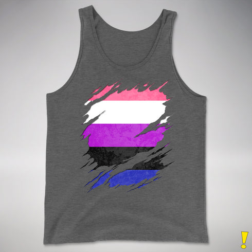 Genderfluid Pride Flag Ripped Reveal Premium Tank Top - Deep Heather
