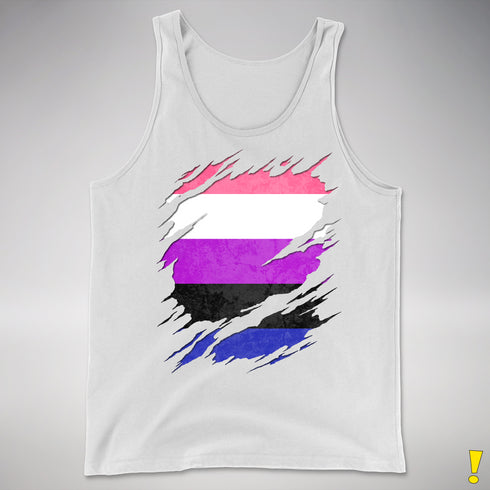 Genderfluid Pride Flag Ripped Reveal Premium Tank Top - White