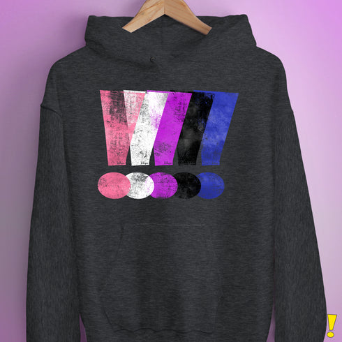 Genderfluid Pride Grunge Exclamation Points Hoodie - Dark Grey Heather