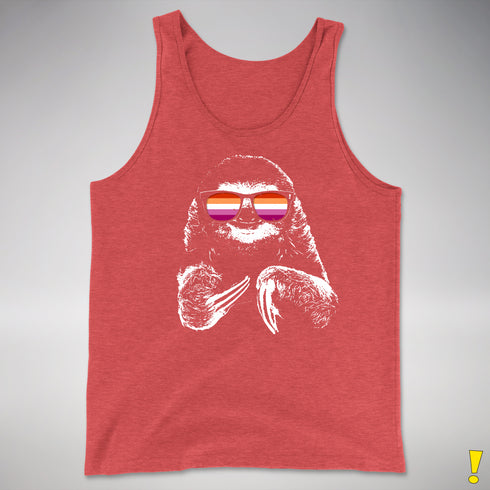 Pride Sloth Lesbian Flag Sunglasses Premium Tank Top - Red Triblend