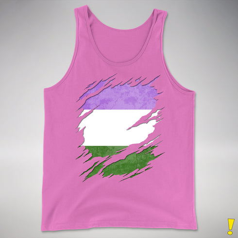 Genderqueer Pride Flag Ripped Reveal Premium Tank Top - Neon Pink