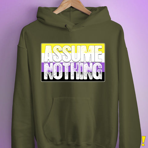 Assume Nothing Nonbinary Pride Flag Hoodie - Army