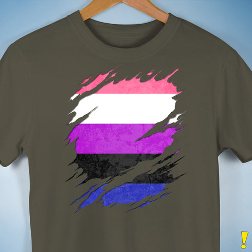 Genderfluid Pride Flag Ripped Reveal Premium Unisex T-Shirt - Army