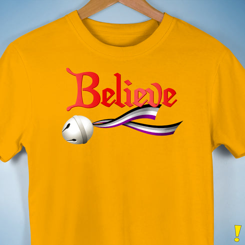 Believe Asexual Pride Jingle Bell Premium Unisex T-Shirt - Gold