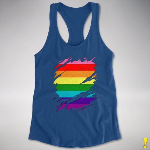 Original Gilbert Baker LGBTQ Gay Pride Flag Ripped Reveal Racerback - Royal