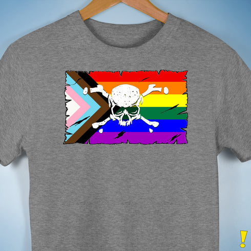 LGBTQ Progress Pride Pirate Flag Premium Unisex T-Shirt - Grey Heather