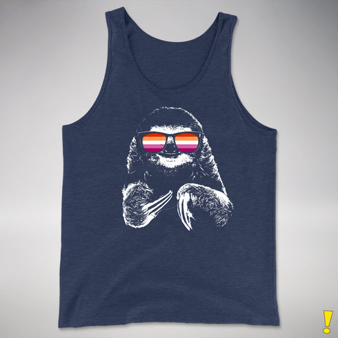 Pride Sloth Lesbian Flag Sunglasses Premium Tank Top - Navy Heather