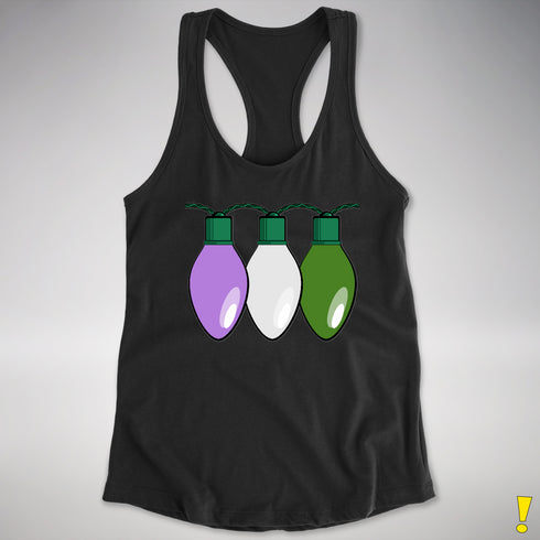 Genderqueer Pride Christmas Lights Racerback Tank - Black
