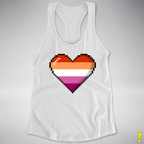 Lesbian Pride 8-Bit Pixel Heart Racerback Tank - White
