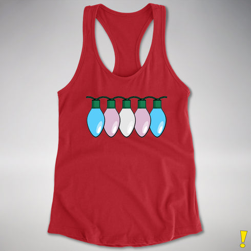 Transgender Pride Flag Christmas Lights Racerback Tank - Red