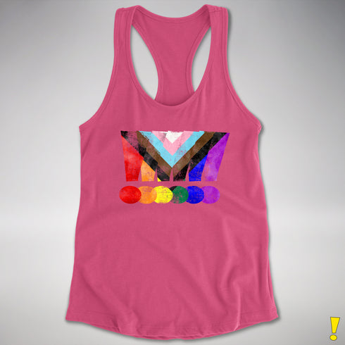 LGBTQ Progress Pride Grunge Exclamation Points Racerback Tank - Hot Pink