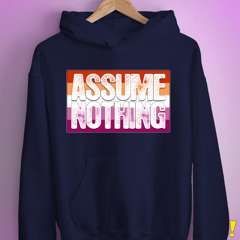Assume Nothing Lesbian Pride Flag Hoodie - Navy