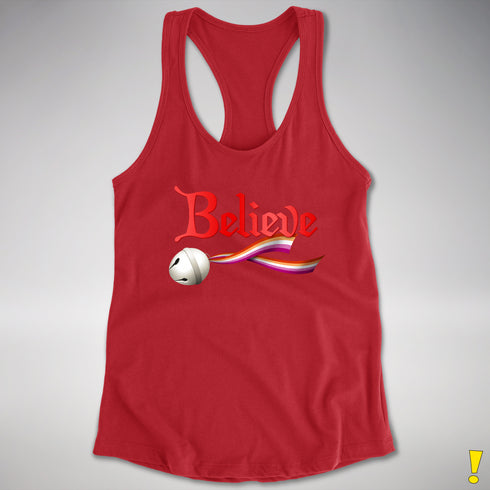 Believe Lesbian Pride Jingle Bell Racerback Tank - Red