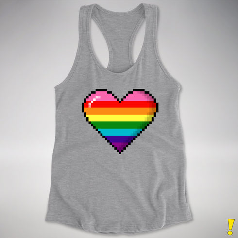 Gilbert Baker Original LGBTQ Gay Rainbow Pride 8-Bit Pixel Heart - Heather Grey