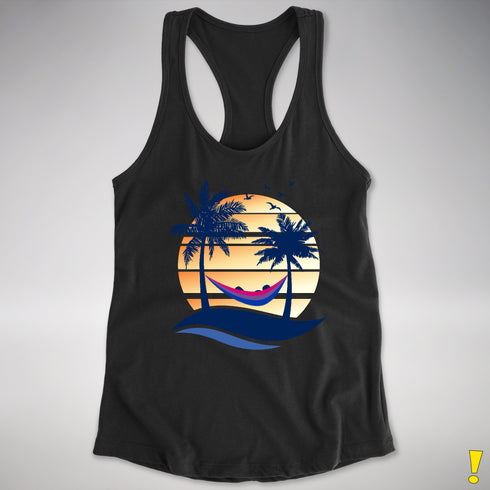 Bisexual Pride Hammock Summer Beach Sunset Racerback Tank - Black