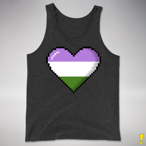 Genderqueer Pride 8-Bit Pixel Heart Premium Tank Top - Charcoal Triblend