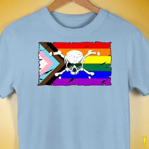 LGBTQ Progress Pride Pirate Flag Premium Unisex T-Shirt - Baby Blue
