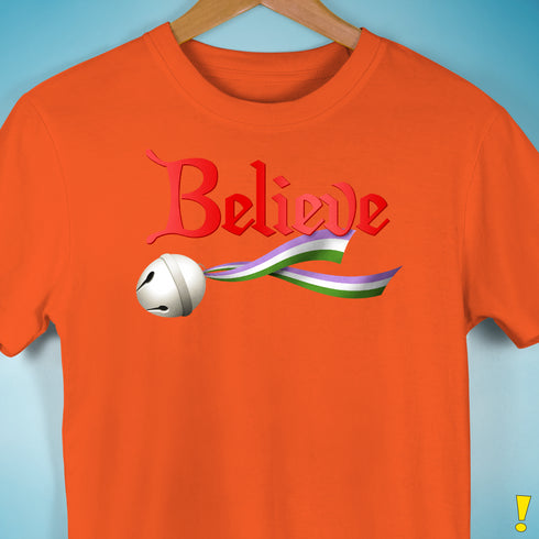 Believe Genderqueer Pride Jingle Bell Premium Unisex T-Shirt - Orange
