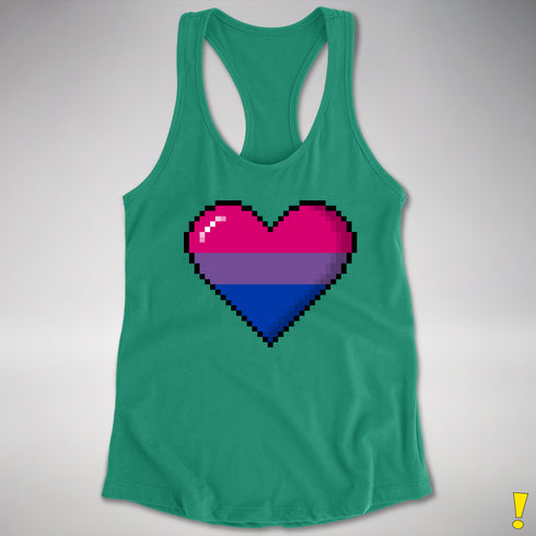 Bisexual Pride 8-Bit Pixel Heart Racerback Tank - Kelly Green