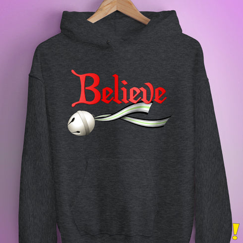 Believe Agender Pride Jingle Bell Hoodie - Dark Grey Heather